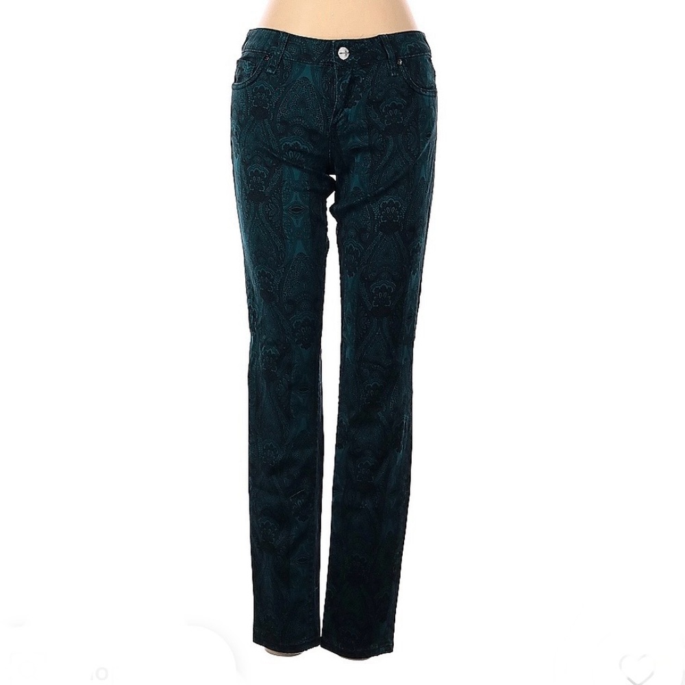 Sanctuary Denim “The Charmer” Teal/Black Paisley Skinny Jeans, size 27